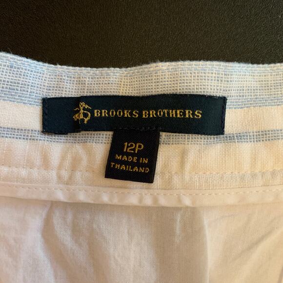 Brooks Brothers Skirt 12P Striped White Blue Linen A-Line Godet Pleats Lined - Picture 3 of 10